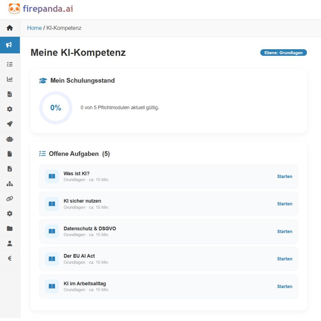 Screenshot: Lernpfad-Übersicht mit den drei Kompetenzebenen