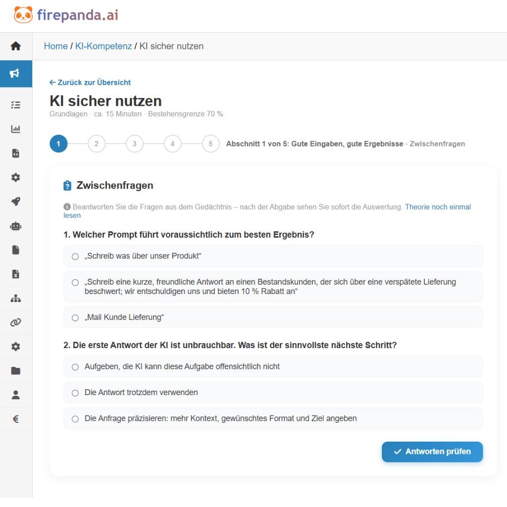 Screenshot: Persönlicher Schulungspass mit Nachweisen und Gültigkeiten