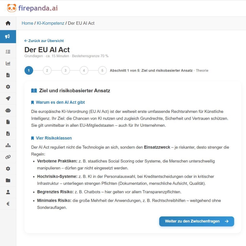 Screenshot: KI-Richtlinie mit Versionsstand und Bestätigungsquote